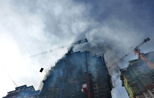 Fire Breaks Out at a Construction Site in Changchun 