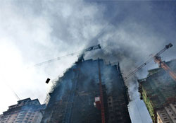 Fire Breaks Out at a Construction Site in Changchun 